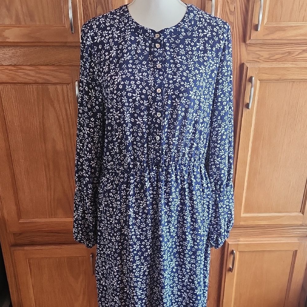 Bobeau Casual Blue and White Bishop Sleeve Sundress Size Large